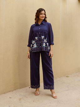 Autumnlane - Women Navy Blue Floral Co-Ord (Set of 2)
