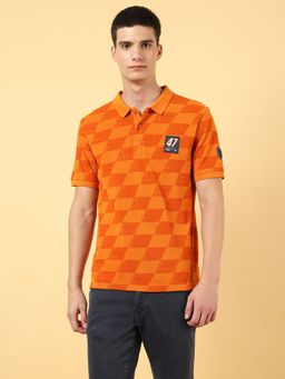 Wrangler - Mens Printed Orange Polo T-shirt