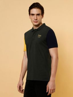 Wrangler - Mens Color Block Green Polo T-shirt