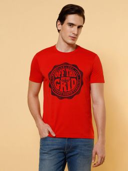 Wrangler - Mens Graphic Print Red Crew Neck T-shirt