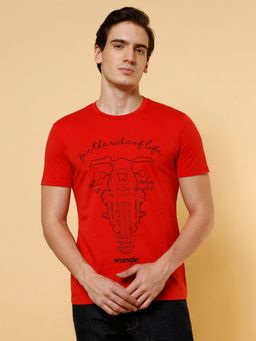 Wrangler - Mens Graphic Print Red Crew Neck T-shirt