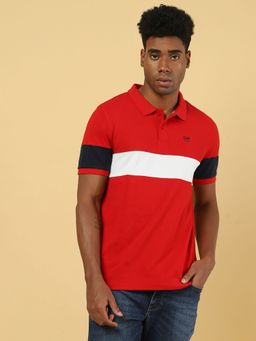 Wrangler - Mens Colorblock Red Polo T- Shirt
