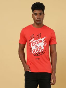 Wrangler - Mens Graphic Print Red Crew Neck T-shirt