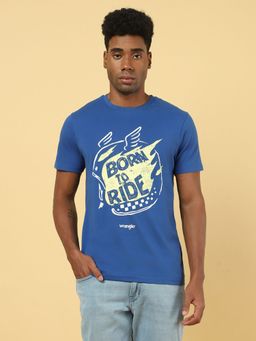 Wrangler - Mens Graphic Print Blue Crew Neck T-shirt