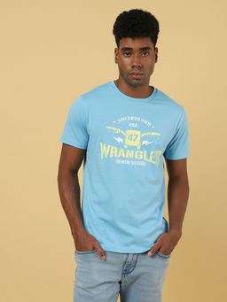 Wrangler - Mens Graphic Print Blue Crew Neck T-shirt