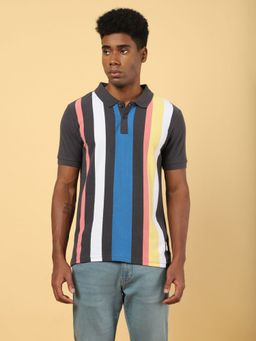 Wrangler - Mens Striped Grey Polo T- Shirt