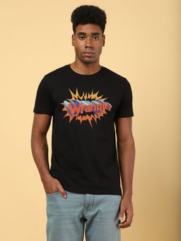 Wrangler - Mens Graphic Print Black Crew Neck T-shirt