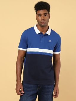 Wrangler - Mens Colorblock Blue Polo T-shirt