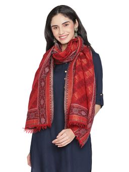 Shingora - Red Wool Blend Printed Fringed Stole for Women