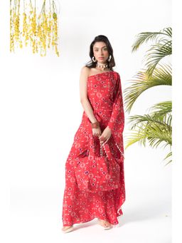 Chhavvi Aggarwal - Red Printed Kaftan Dress with Belt (Set of 2)