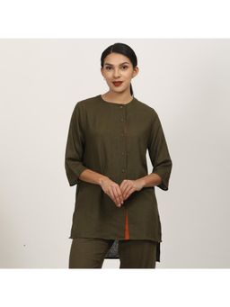 Saltpetre - Women Olive Round Neck Full Sleeves Shirt