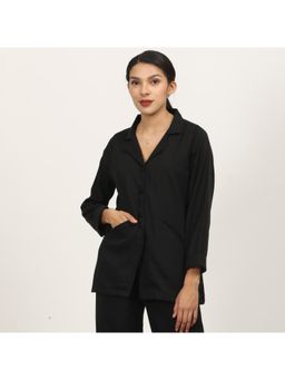 Saltpetre - Women Black Cuban Collar Blazer Shirt