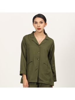 Saltpetre - Women Olive Cuban Collar Blazer Shirt