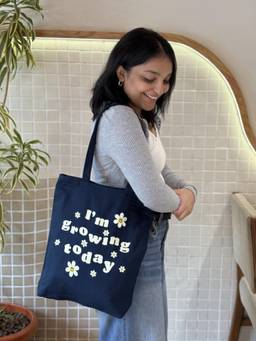 EcoRight - Navy Blue Growing Wonder Canvas Tote Bag with Zip