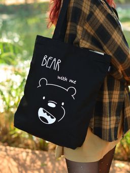 EcoRight - Black Bear With Me Canvas Tote Bag with Zip