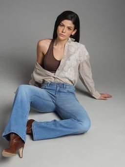 Flying Machine - Women Blue Cotton Solid Straight Jeans