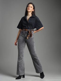 Flying Machine - Women Grey Cotton Solid Bootcut Jeans