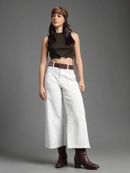 Flying Machine - Women White Cotton Solid Wide Jeans