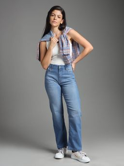 Flying Machine - Women Blue Cotton Solid Straight Jeans