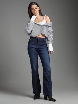 Flying Machine - Women Blue Cotton Solid Bootcut Jeans