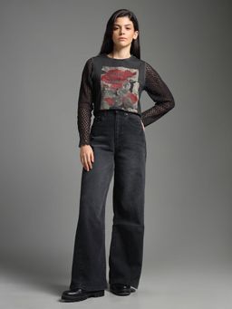 Flying Machine - Women Grey Cotton Solid Wide Jeans