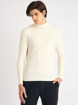 Antony Morato - Men Cream Solid Turtle Neck Full Sleeves Sweater