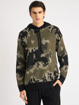 Antony Morato - Men Green Printed Hooded Full Sleeves Sweater