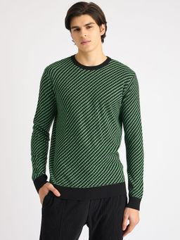 Antony Morato - Men Green Self Design Round Neck Full Sleeves Sweater