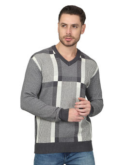 Cantabil - Men Self Design Charcoal Casual Sweater