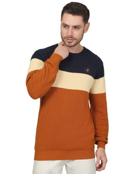 Cantabil - Men Striped Tan Casual Sweater