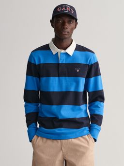 GANT - Men Blue & Navy Blue Bar Stripes Heavy Polo T-Shirt