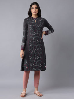 W - Graphite Grey Floral Acrylic Kurta