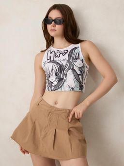 Outzidr - White Cotton Graphic Casual Wear Tank Top