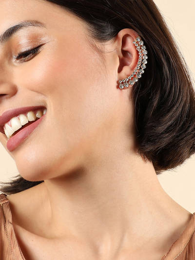 White Gold Plated Contemporary Ear Cuff Earrings