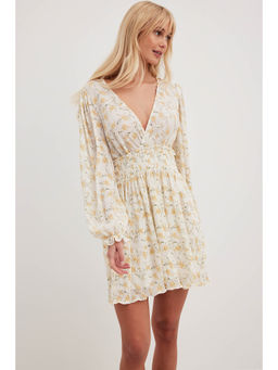 NA-KD - Structured Smock Waist Dress - Yellow Flower