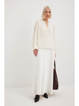 NA-KD - Pleated Round Neck Blouse - Cream