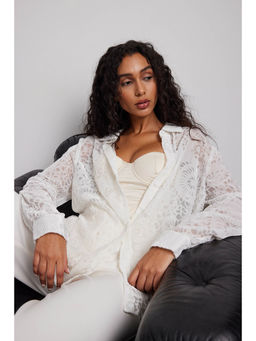 NA-KD - Velour Detail Ls Shirt - White