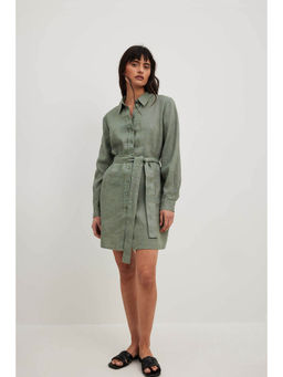 NA-KD - Drawstring Linen Mini Dress - Khaki (Set of 2)