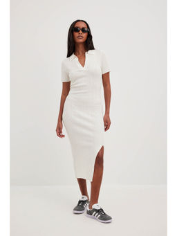 NA-KD - Rib Knitted Collar Midi Dress - White