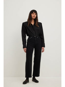 NA-KD - Straight High Waist Cropped Jeans - Black