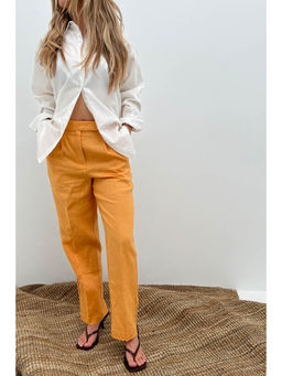 NA-KD - Linen Cropped Pants - Mustard yellow
