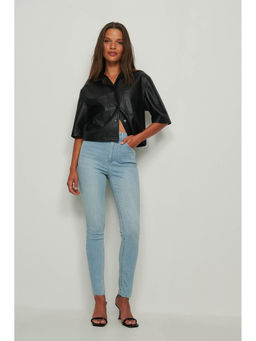 NA-KD - Skinny High Waist Raw Hem Jeans - Light Blue