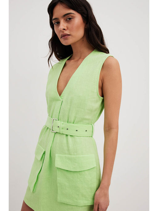 Buy NA-KD Linen Blend Cargo Dress - Green (Set of 2) Online