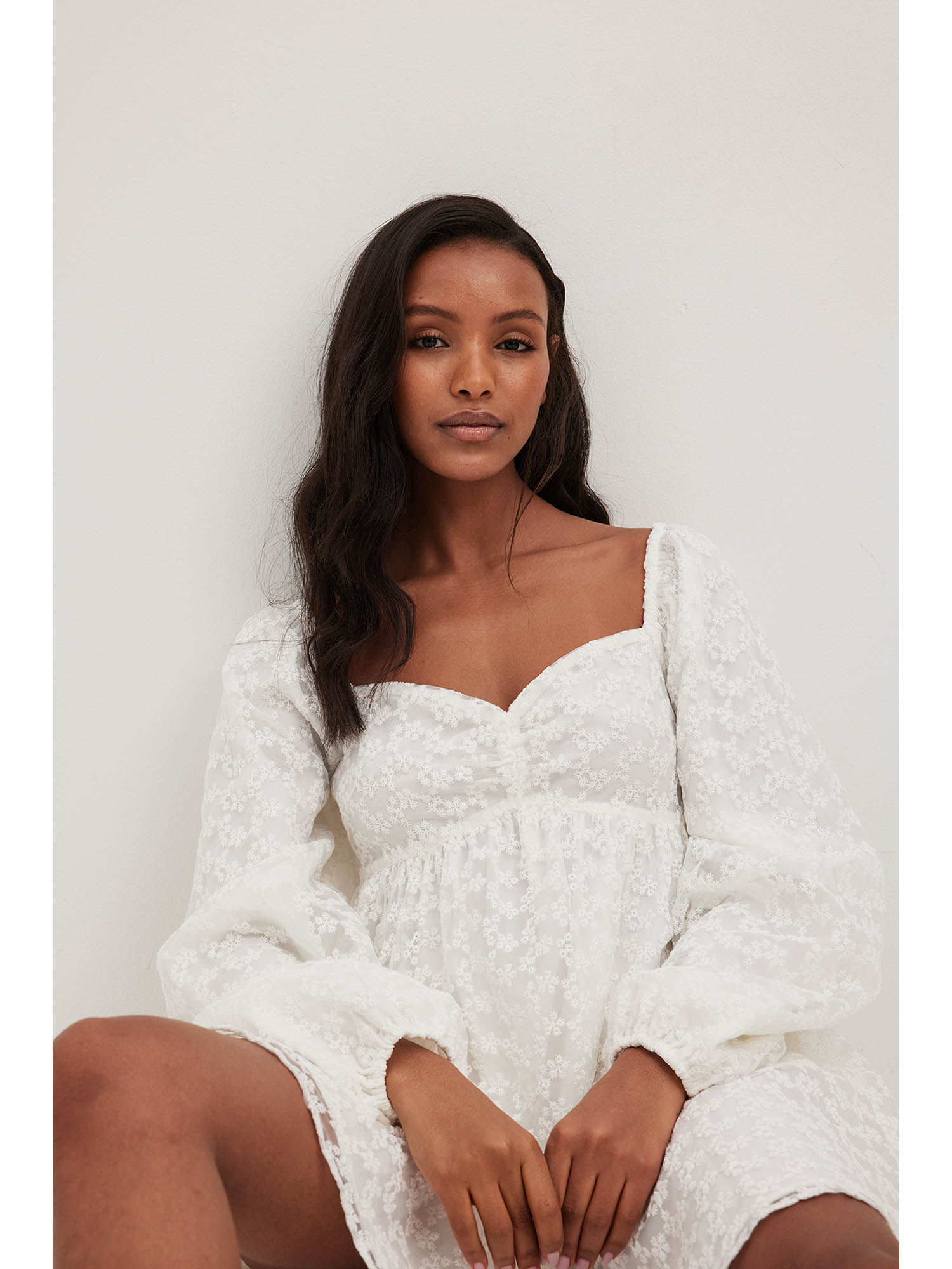 Buy NA-KD Puffy Sleeve Gathered Mini Dress - Off White Online