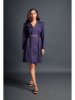 Deepika Arora - Navy Blue Jacket Dress with Belt (Set of 2)
