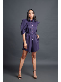 Deepika Arora - Navy Blue High Neck Playsuit with Cutwork