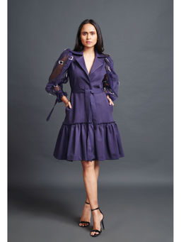 Deepika Arora - Navy Blue Jacket Dress with Cutwork Sleeves (Set of 2)