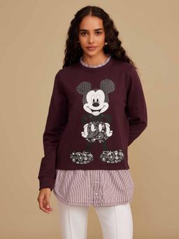 Kazo - Disney Mickey Mouse Purple Mix Media Sweatshirt