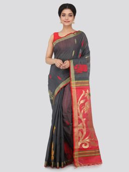 PinkLoom - Women's Cotton Silk Saree With Unstitched Blouse Piece,Grey