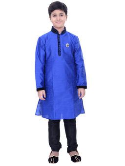 Manyavar - Boys Blue Silk Traditional Kurta Pajama (set Of 2)